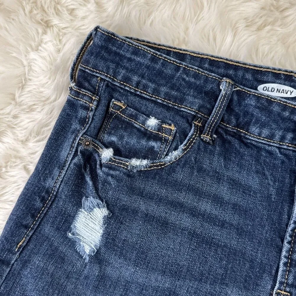 Old Navy High Rise Shorts 6 (W29 Inseam 3) Blue Distressed Cuffed Stretch Womens